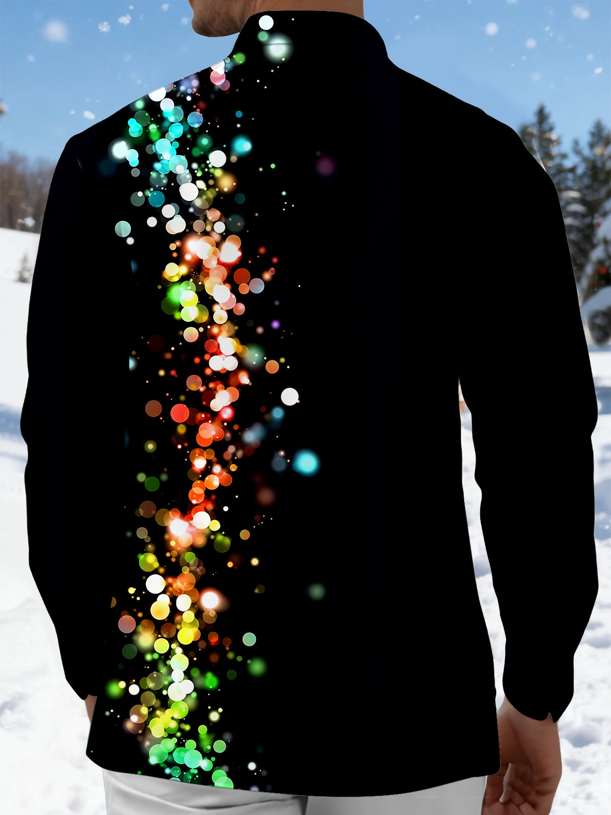 Colorful Light Spot Print Men's Pocket Long Sleeve Shirts