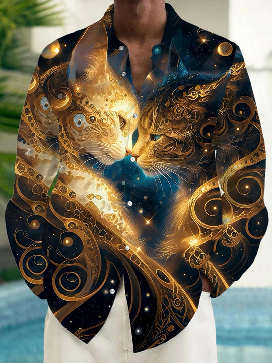 men's cat print shirt front view
