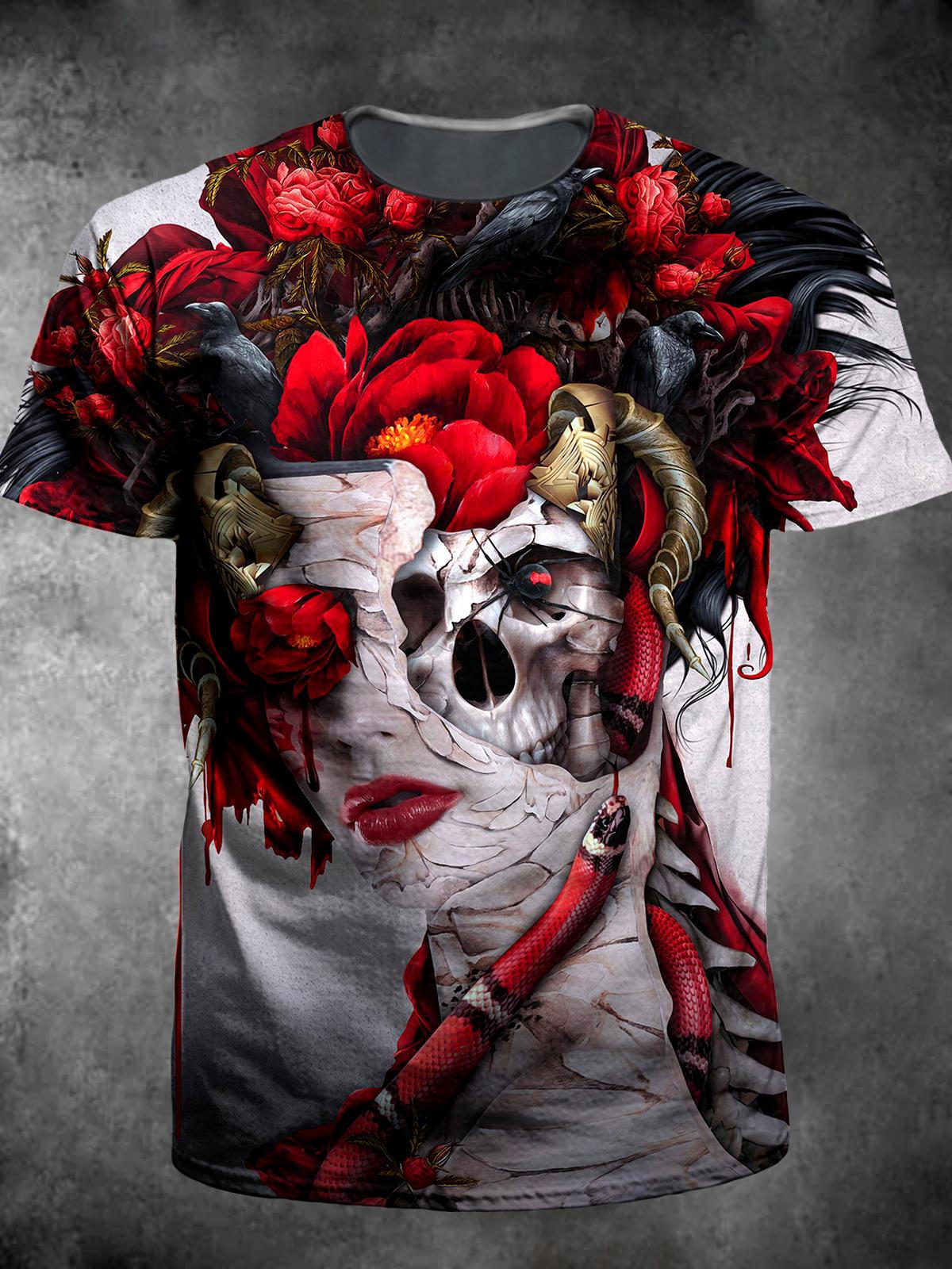 Skull Round Neck Short Sleeve Men's T-shirt