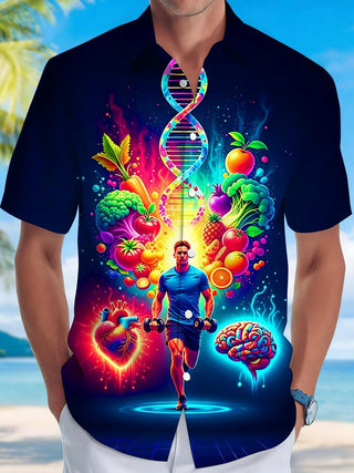 Colorful Fitness Sports Healthy Balanced Nutrition DNA Men's Pocket Short Sleeve Shirts