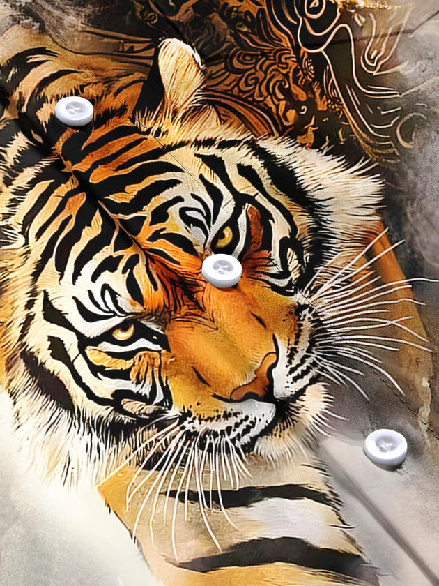 Men's tiger pattern pocket short sleeve shirt flat lay