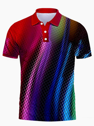 Men's abstract print short sleeve button polo shirt front view