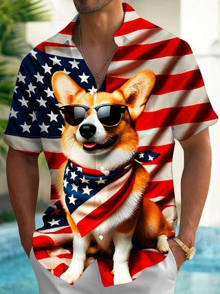 Men's American flag print short sleeve shirt front view Independence Day