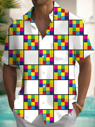 Men geometric print short sleeve shirt front view