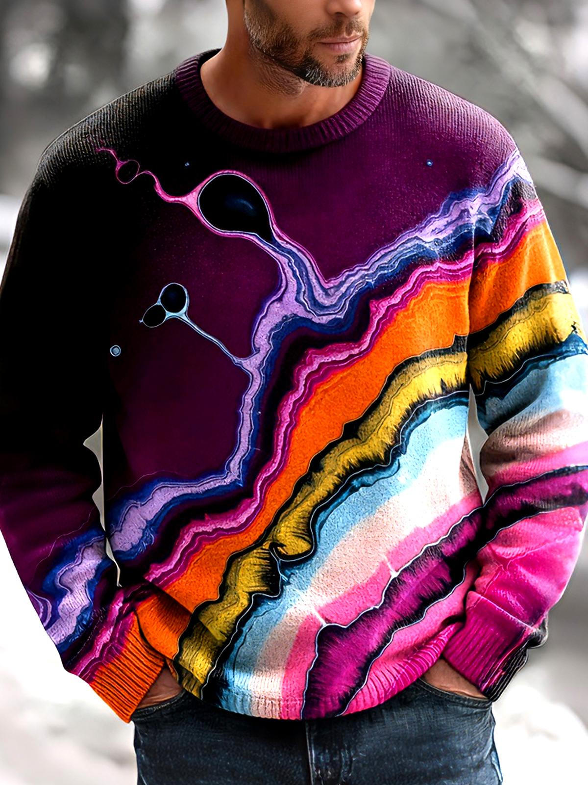 Tie Dye Abstract Men's Long Sleeve Round Neck Tops