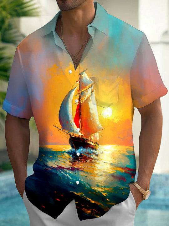 men's Hawaiian shirt front view tropical beach vacation