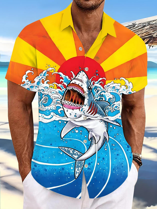 men's shark print shirt front view