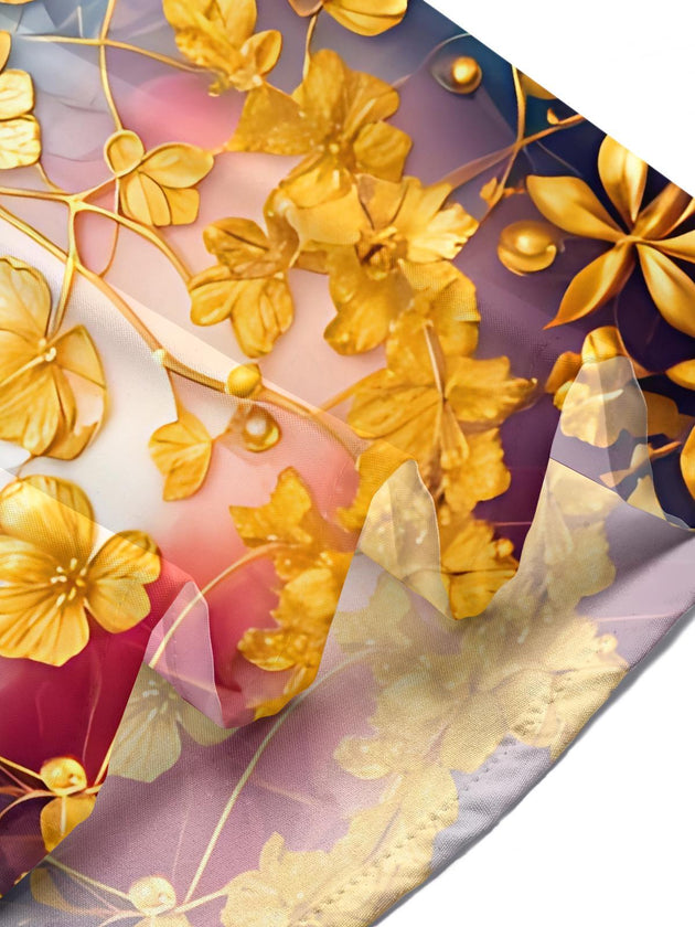 Art Golden Flower Gradient Watercolor Men's Pocket Short Sleeve Shirts