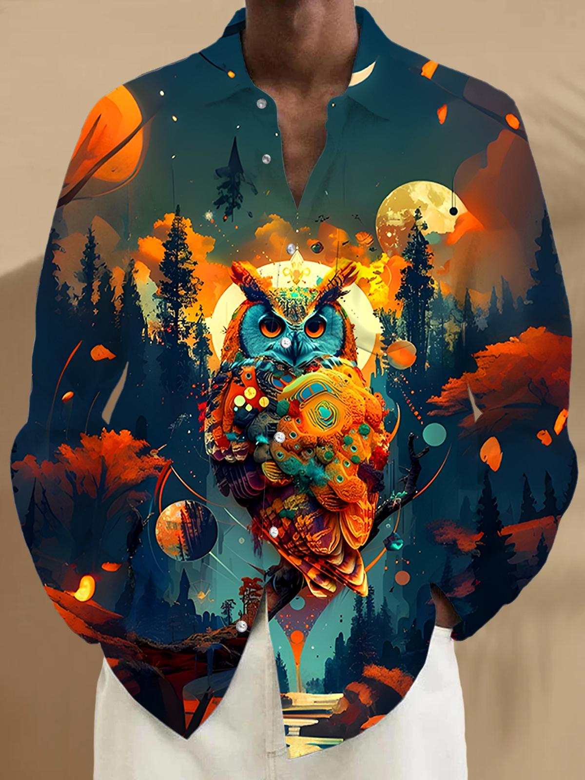 Forest Owl Men's Pocket Long Sleeve Shirts