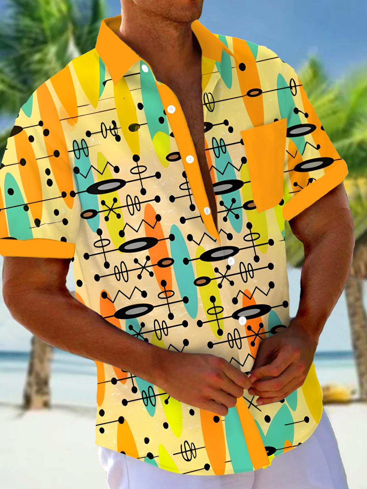 Dots Lines Color Blocks Geometry Men's Pocket Short Sleeve Shirts