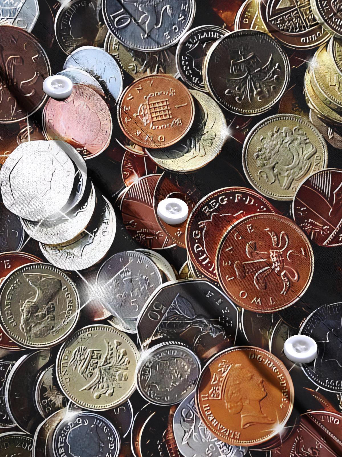 Game Coins Print Men's Pocket Short Sleeve Shirts