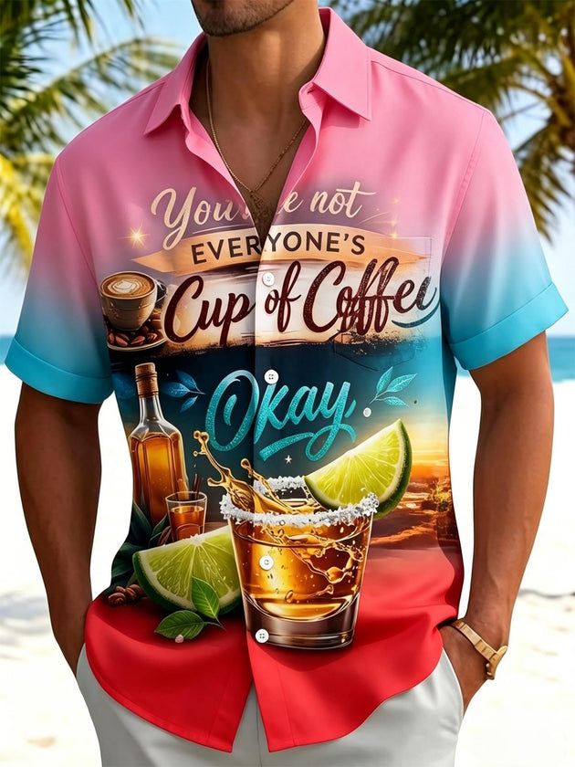 Hawaiian Coffee And Cocktail Gradient Color Men's Pocket Short Sleeve Shirts