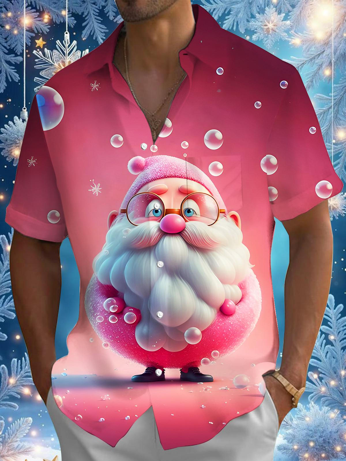 Funny Santa Bubble Xmas Men's Pocket Short Sleeve Shirts