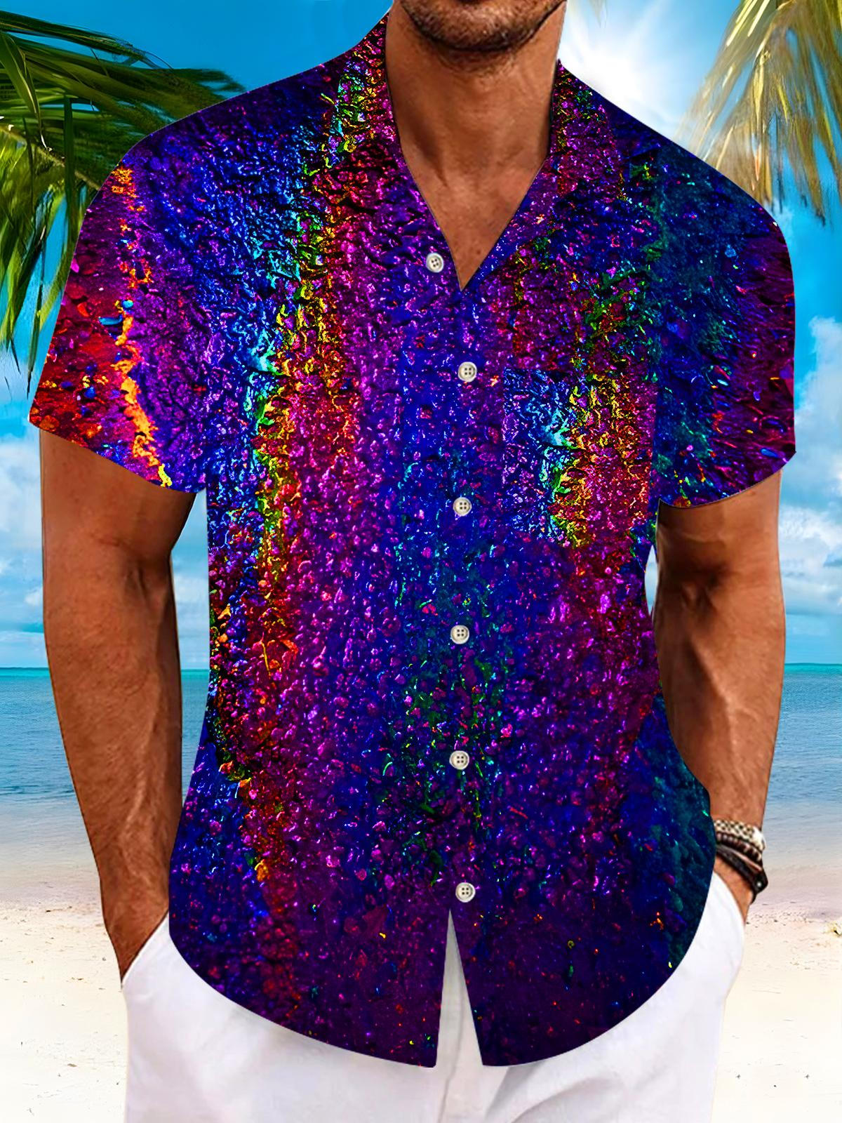 Abstract Rainbow Color Texture Men's Pocket Short Sleeve Shirts