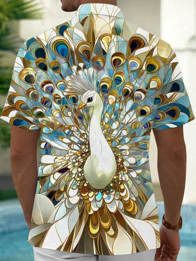 men's feather print shirt back view