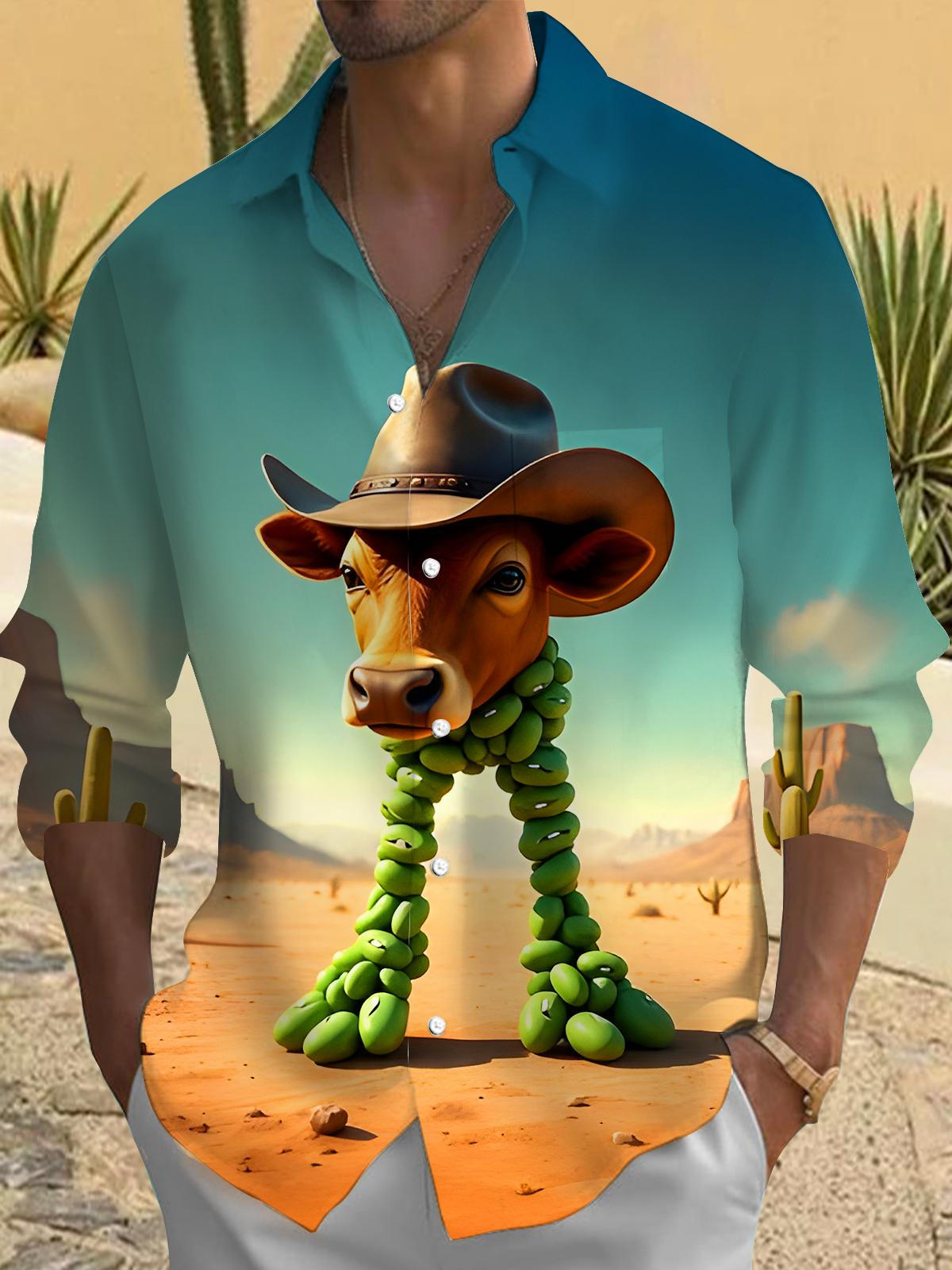 Funny Cow Western Cowboy Men's Pocket Long Sleeve Shirts