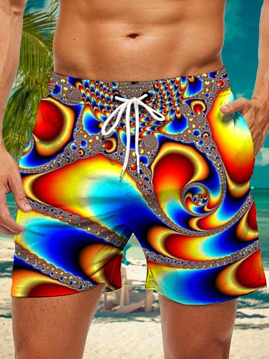 Men's abstract gradient print pocket casual shorts front view