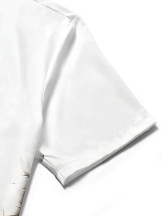 men's art white sloth relief short sleeve shirt detail close-up