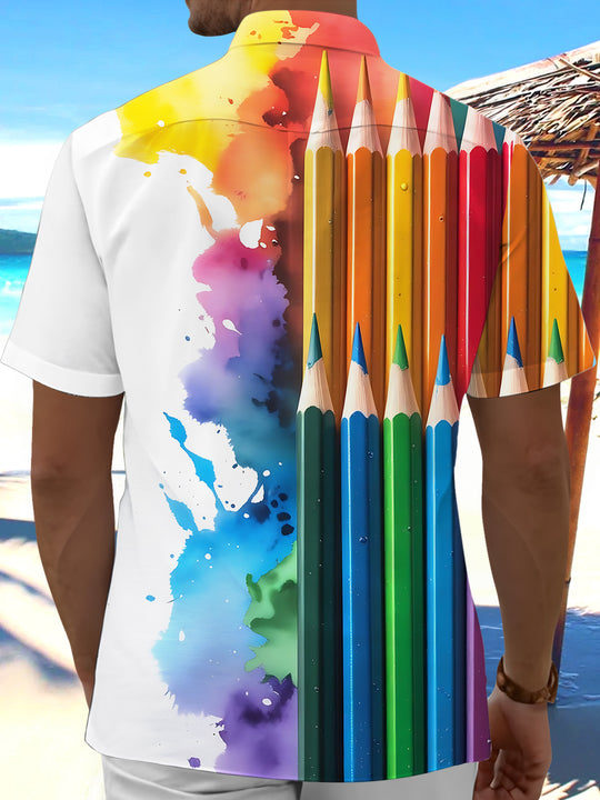 men's brush print short sleeve shirt back view