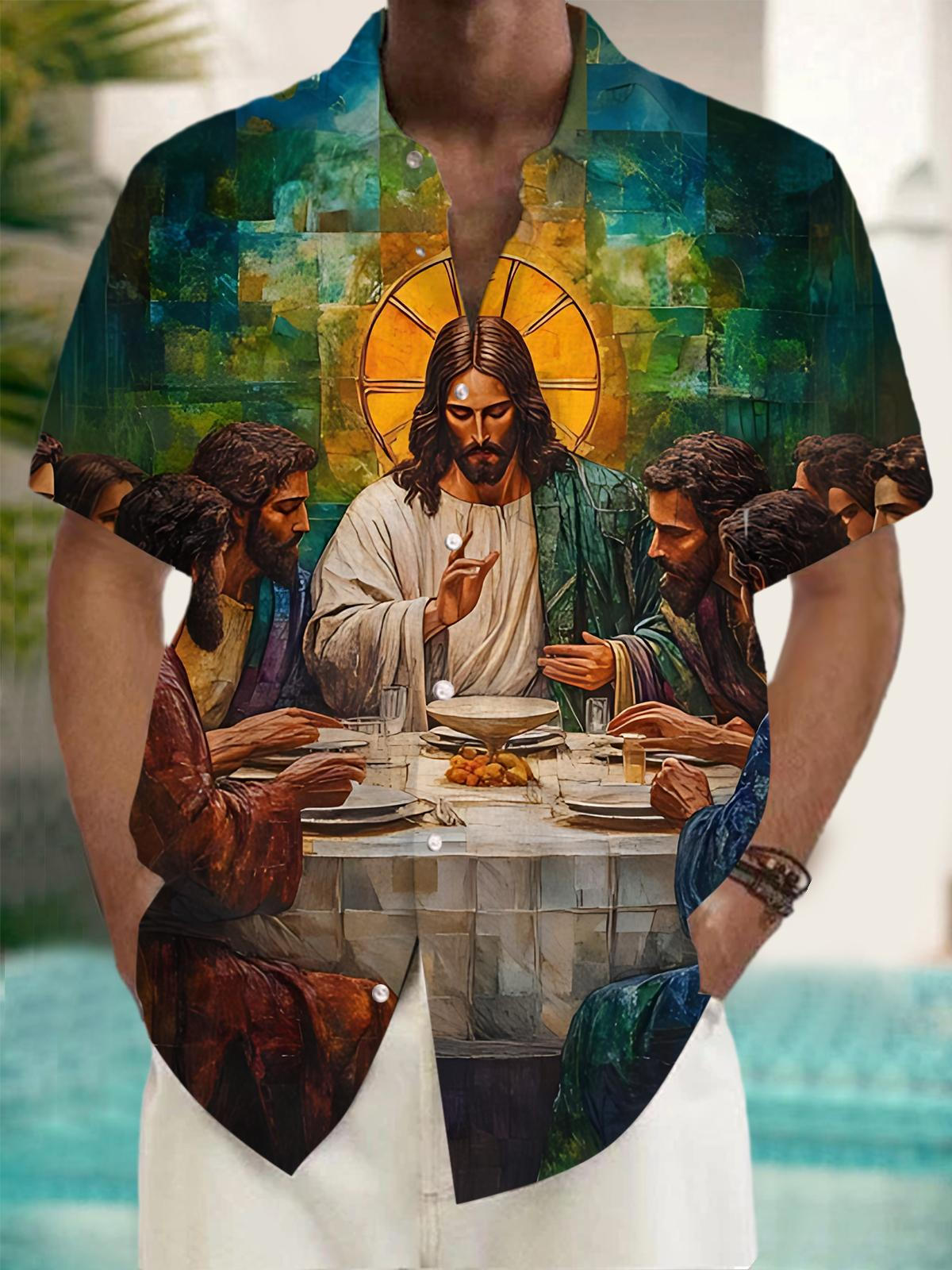 Jesus Art Print Men's Pocket Short Sleeve Shirts
