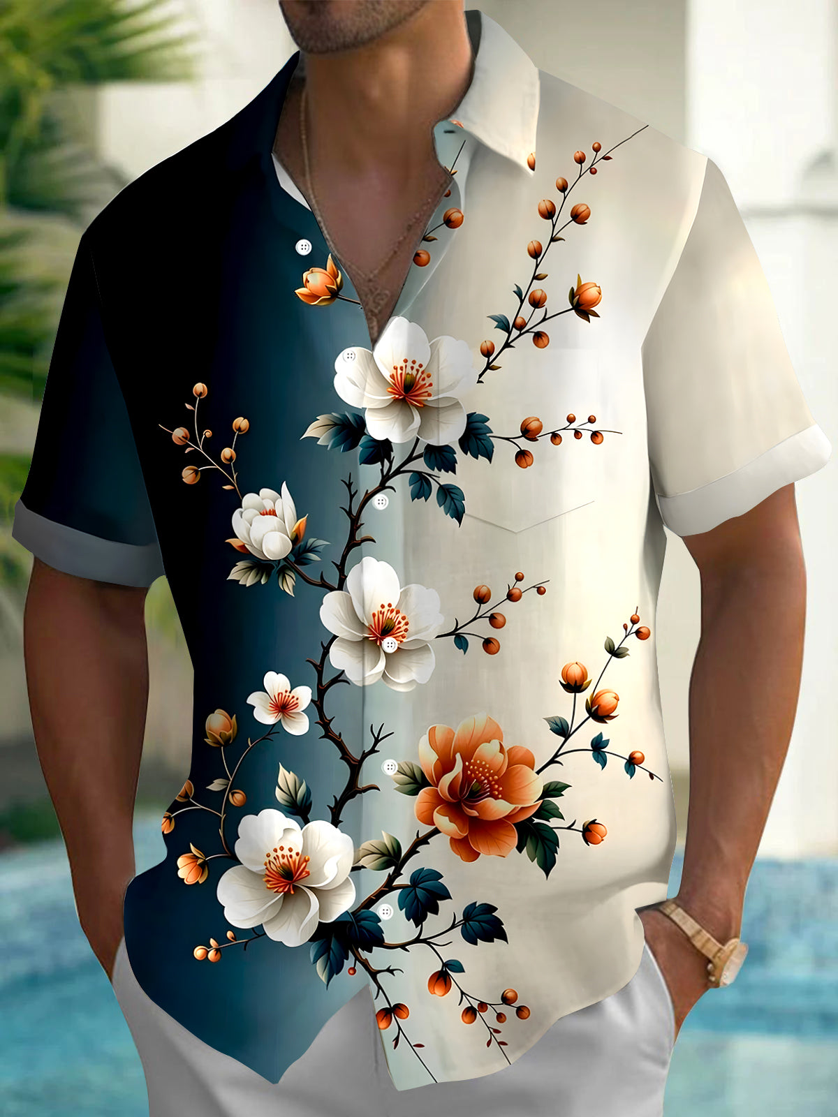 Floral Men's Pocket Short Sleeve Shirts