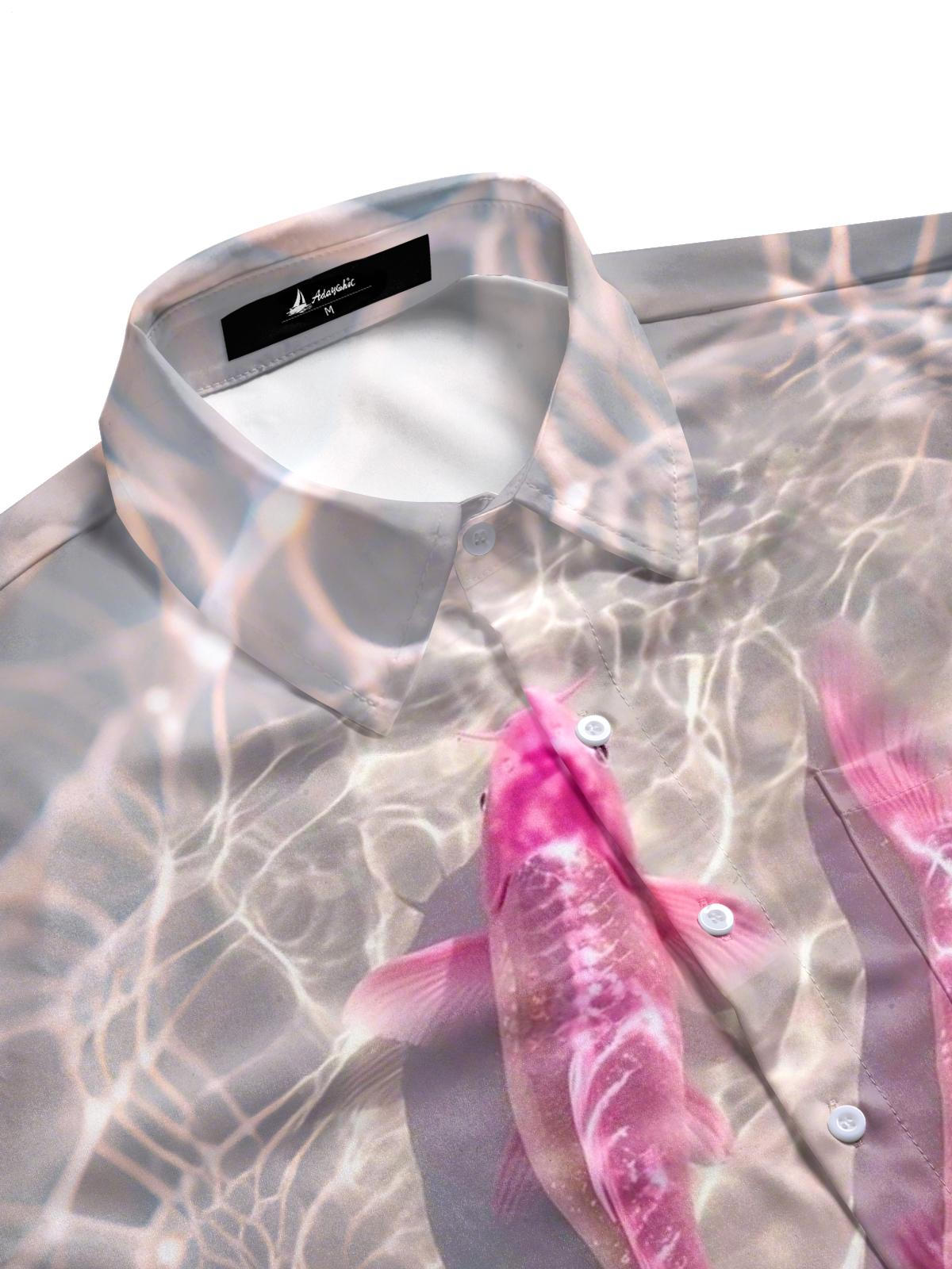 Fish Print Men's Pocket Short Sleeve Shirts