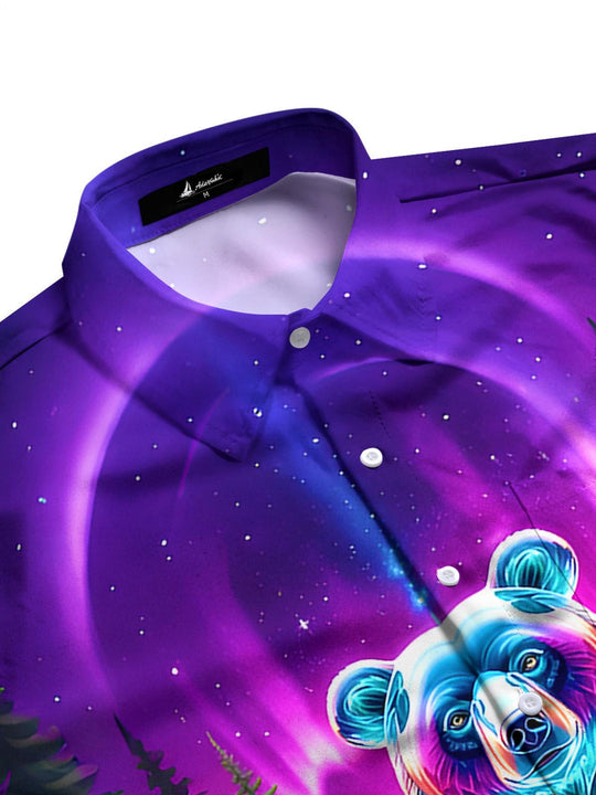 Men's Bear Aurora Forest print half sleeve shirt side view