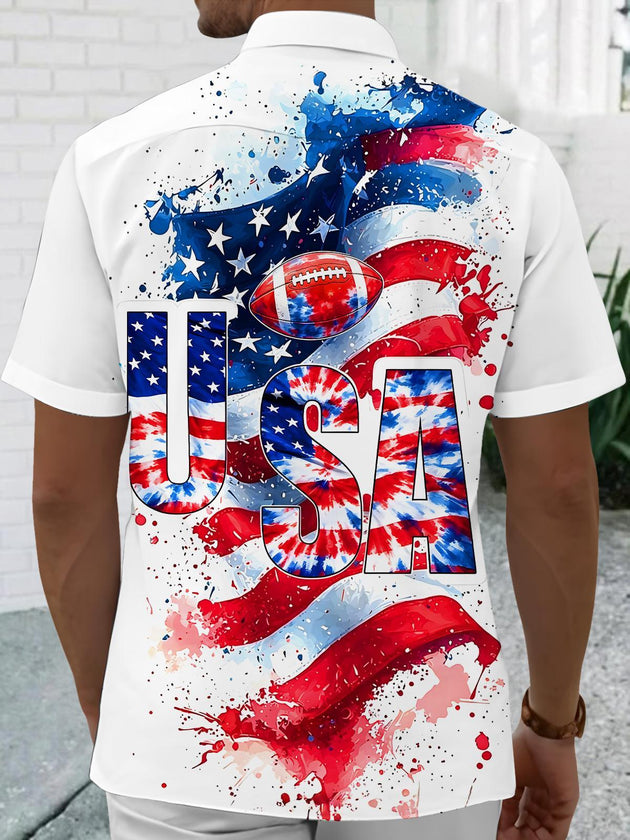 American Football USA Flag Tie Dye Independence Day Men's Pocket Short Sleeve Shirts