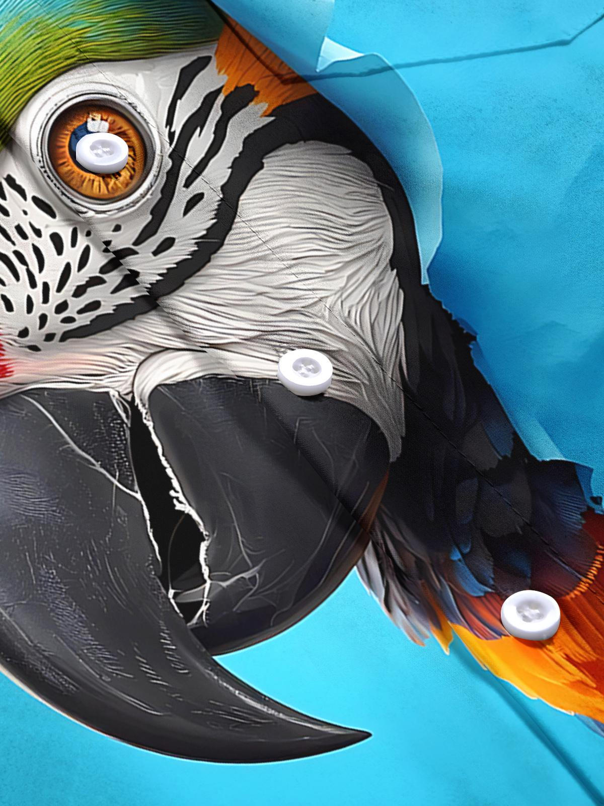 Parrot Print Men's Pocket Short Sleeve Shirts