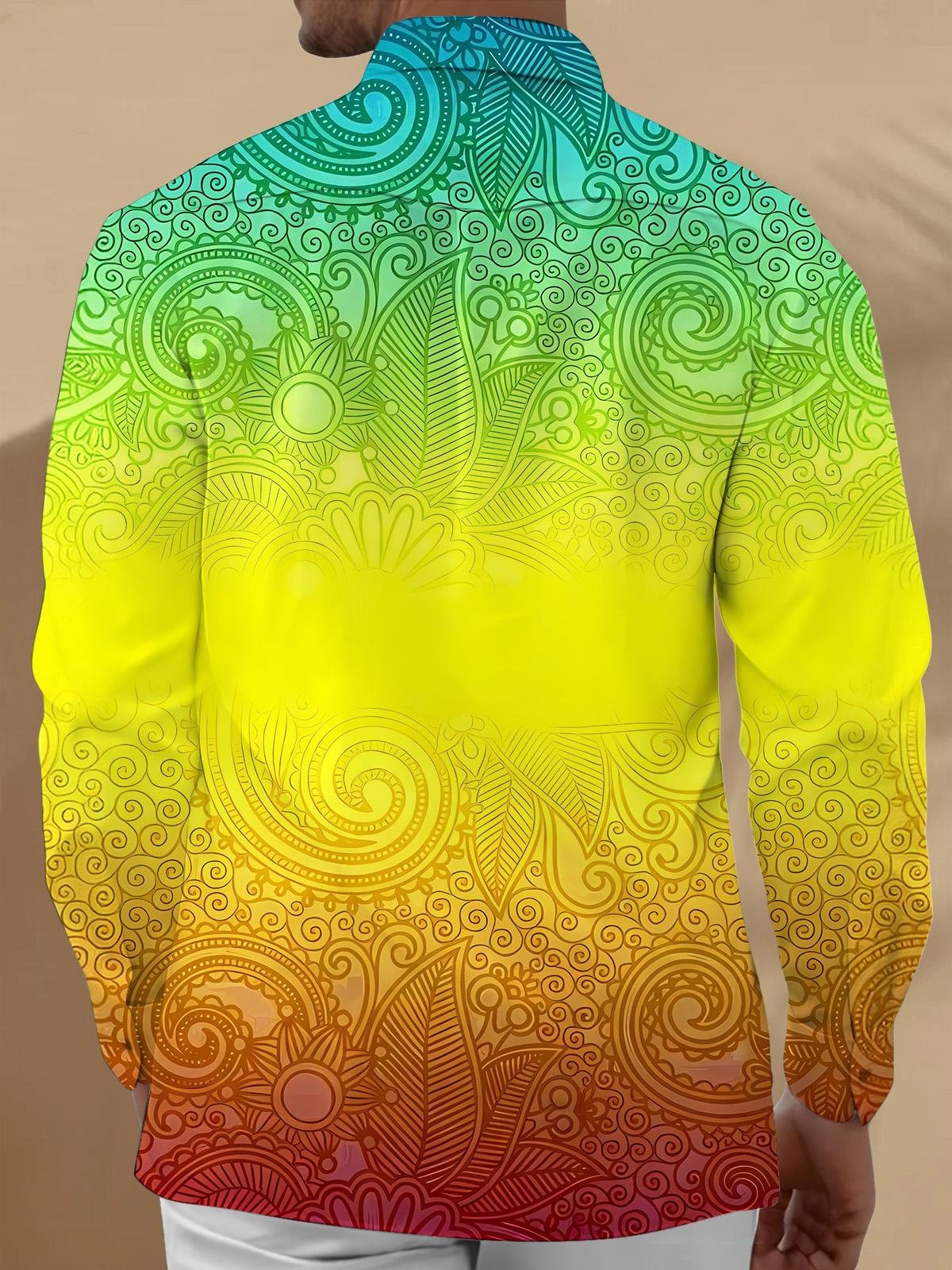 Men's gradient ethnic print long sleeve shirt back view
