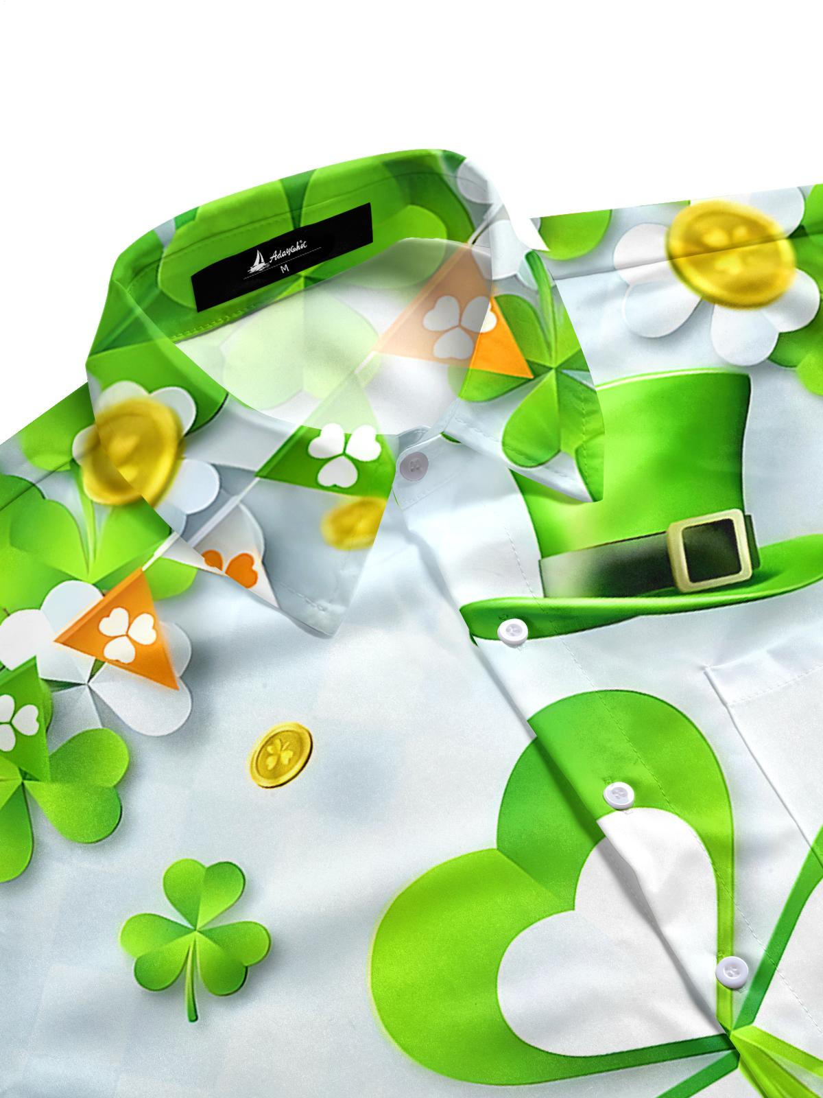 St. Patrick's Day Leaf Hat Men's Pocket Short Sleeve Shirts