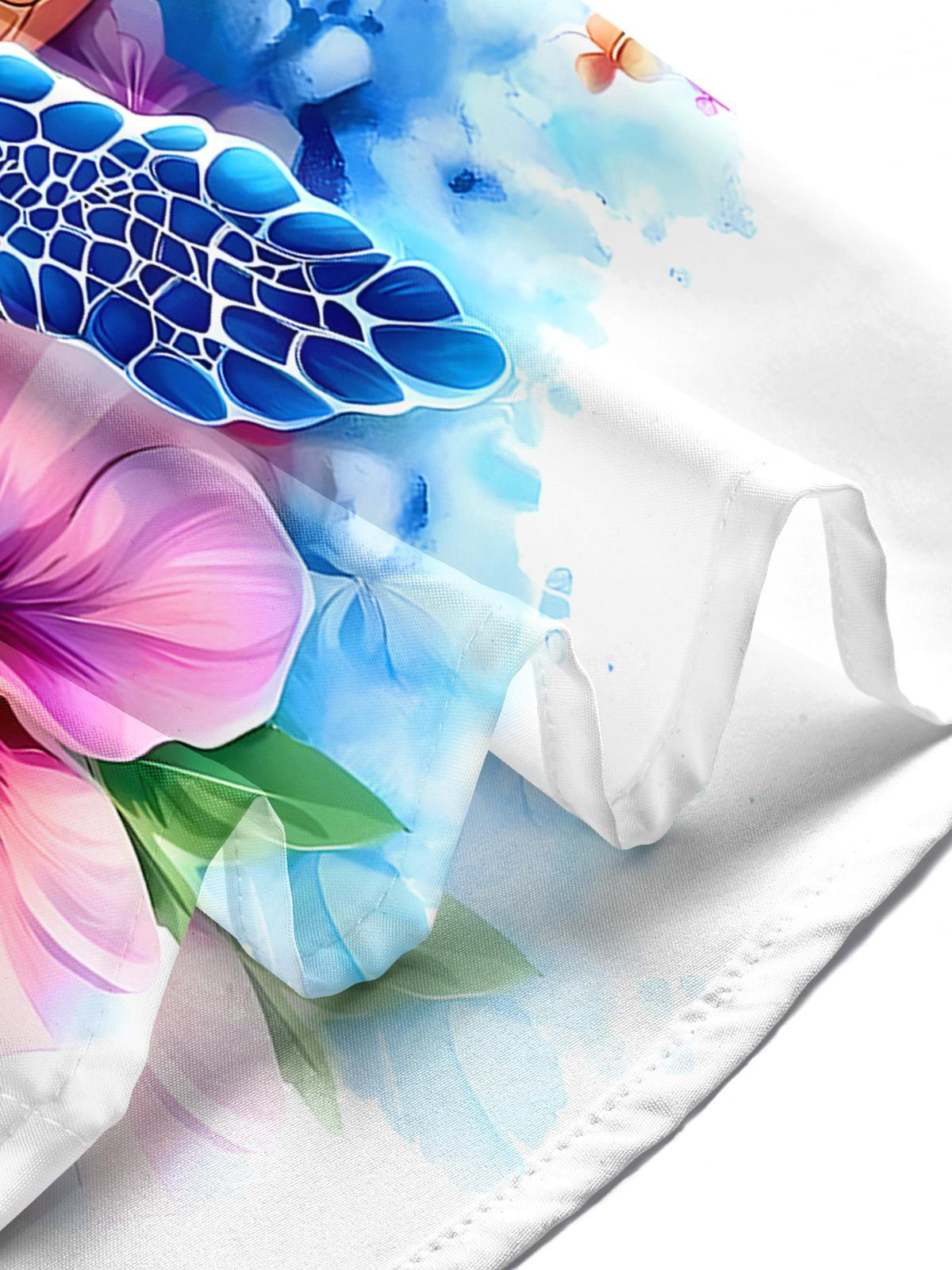 Hawaiian Turtle Floral Men's Pocket Short Sleeve Shirts