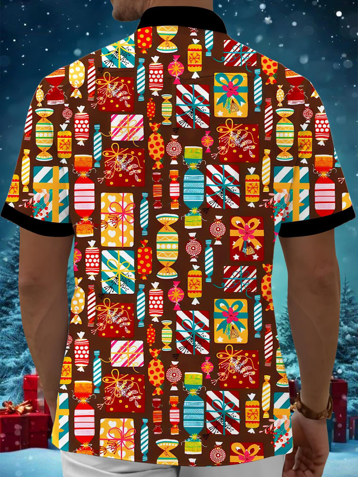 Fun Christmas Gifts Candies Xmas Men's Pocket Short Sleeve Shirts