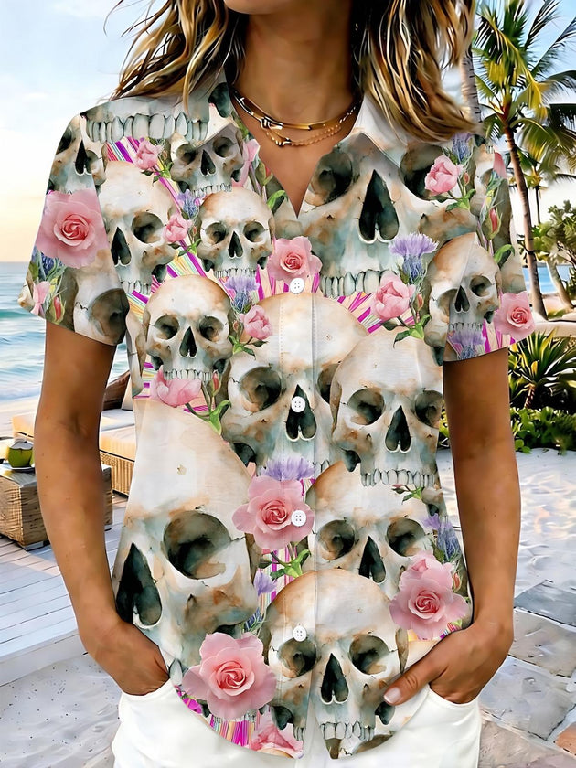 Butterfly Print Women's Short Sleeve Shirts