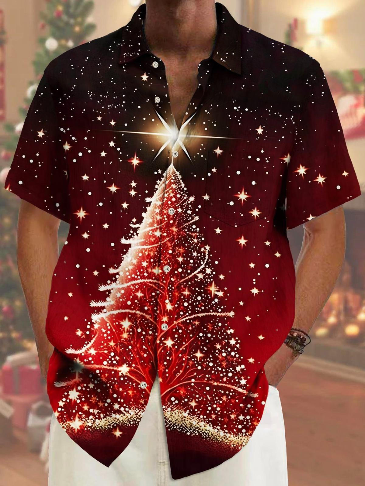 Christmas Tree Men's Pocket Short Sleeve Shirts