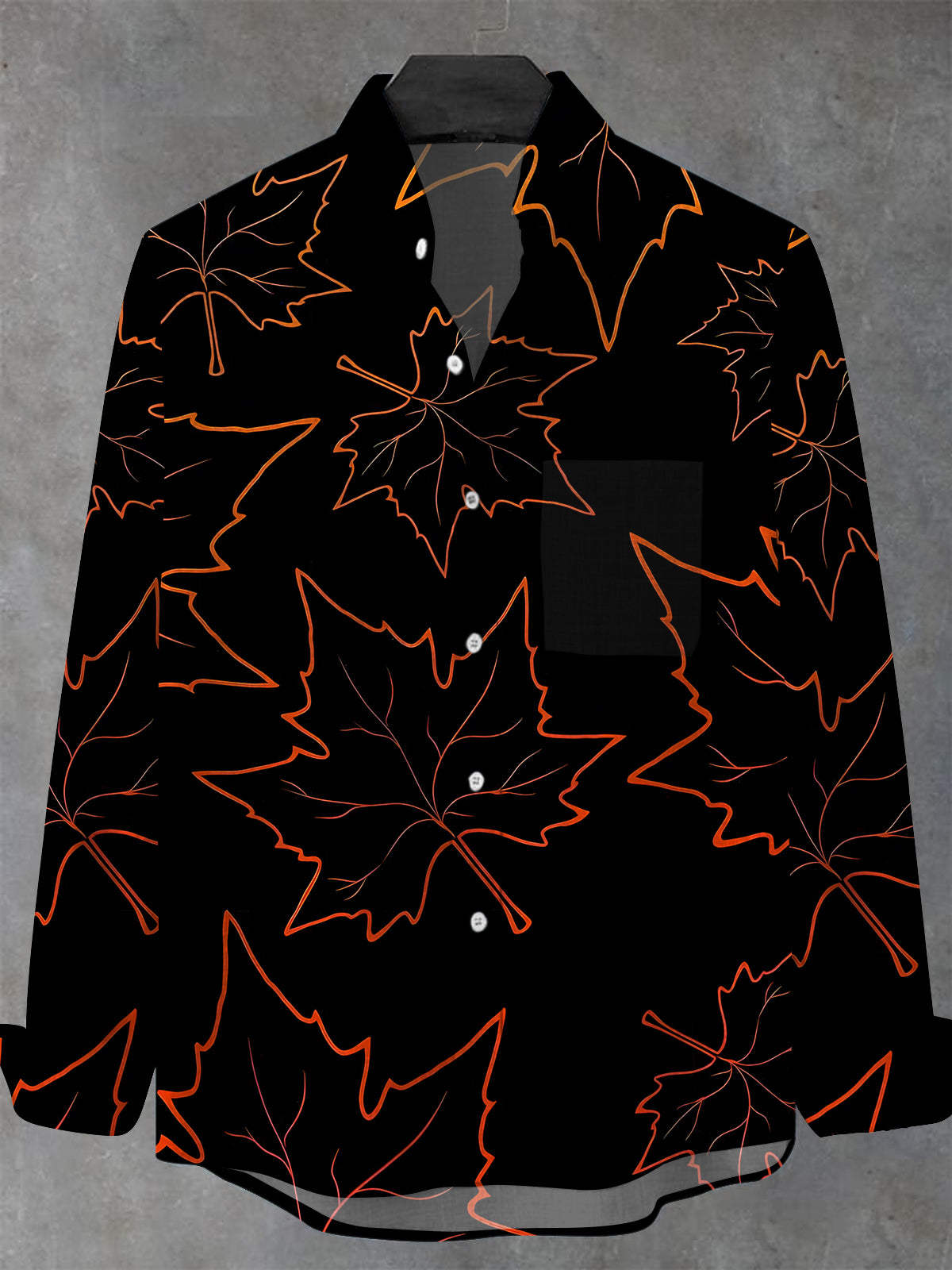 Maple Leaf Men's Pocket Long Sleeve Stand Collar Shirts