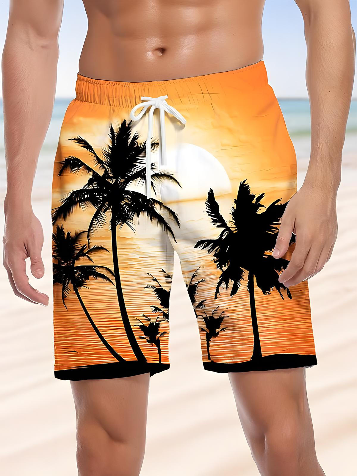 Hawaiian Coconut Print Men's Print Pocket Shorts