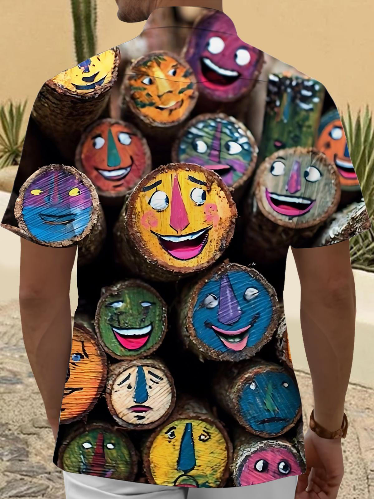 Funny Wood Print Men's Pocket Short Sleeve Shirts