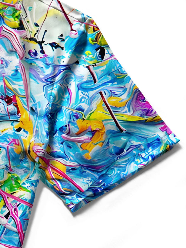 men's abstract print shirt close-up short sleeve