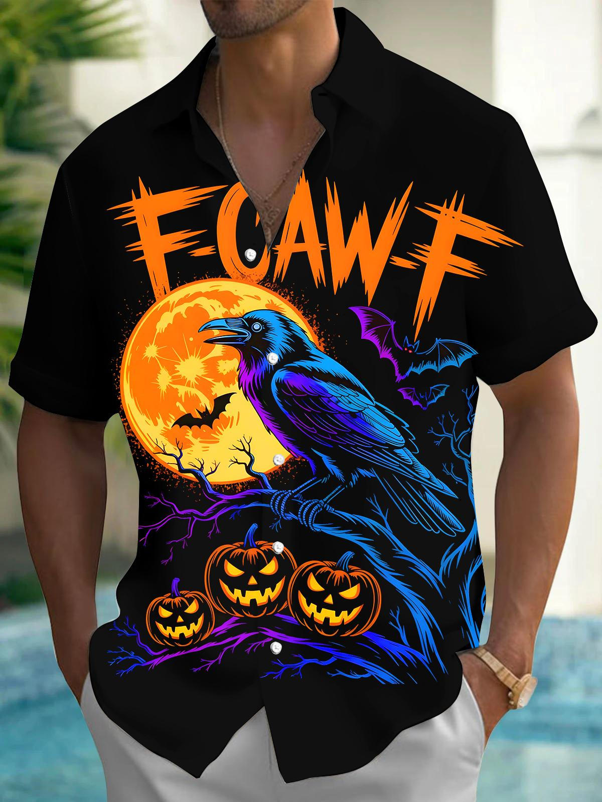 F-CAW-F Halloween Men's Pocket Short Sleeve Shirts