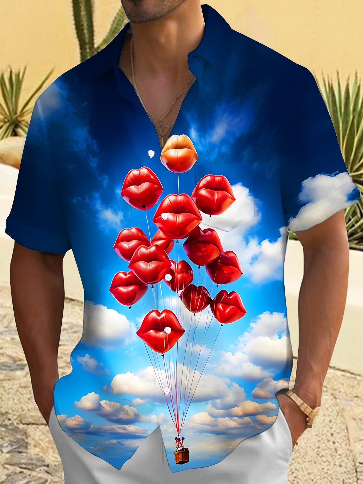 Fun Lip Balloons Men's Pocket Short Sleeve Shirts