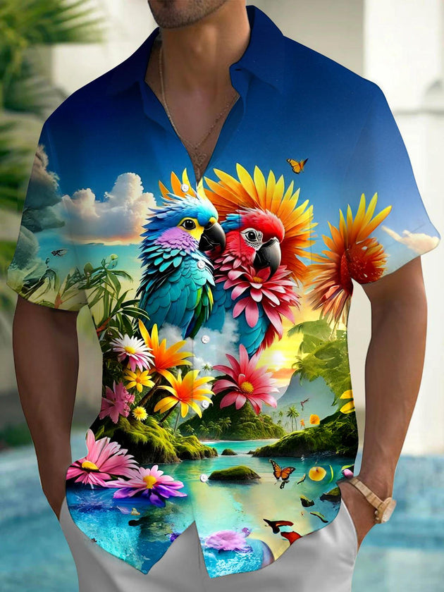 men's Hawaiian shirt front view tropical beach vacation