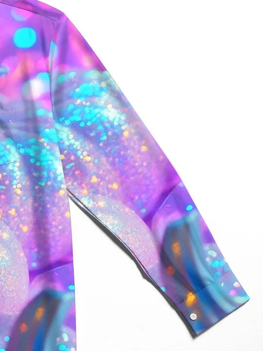 Men's gradient pumpkin print long sleeve shirt pocket detail close-up