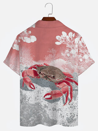 Back view of men's crab print Cuban collar short sleeve shirt