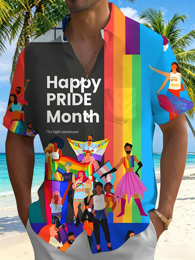 Pride Month Colorful Fun Men's Pocket Short Sleeve Shirts