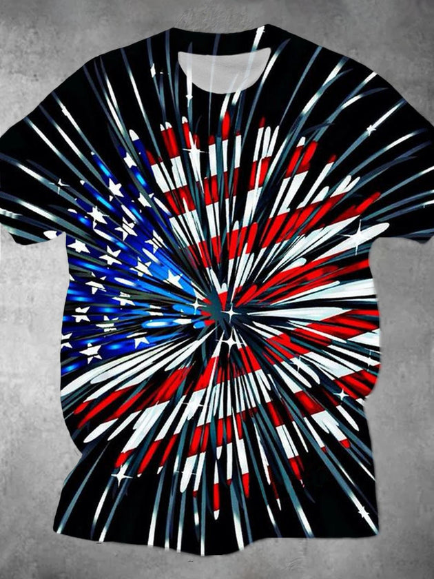 Men's red American flag print short sleeve graphic t-shirt front view for Independence Day