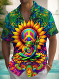 Frog Sunflower Peace Sign Men's Pocket Short Sleeve Shirts