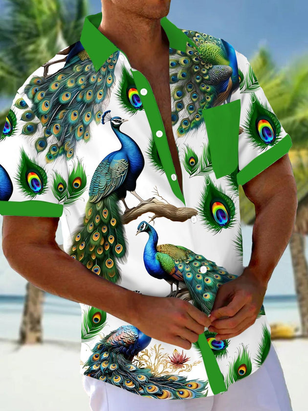 men's peacock print shirt front view