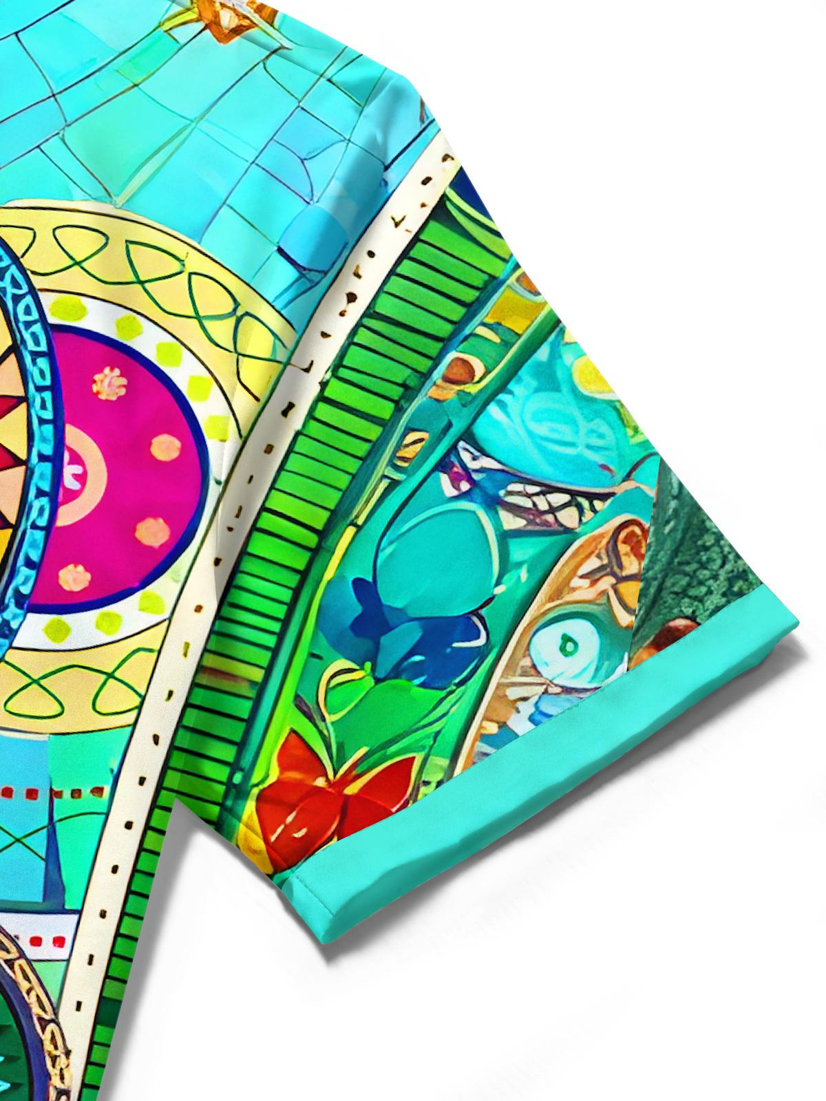 Art Colorful Musical Notes Geometry Men's Pocket Short Sleeve Shirts