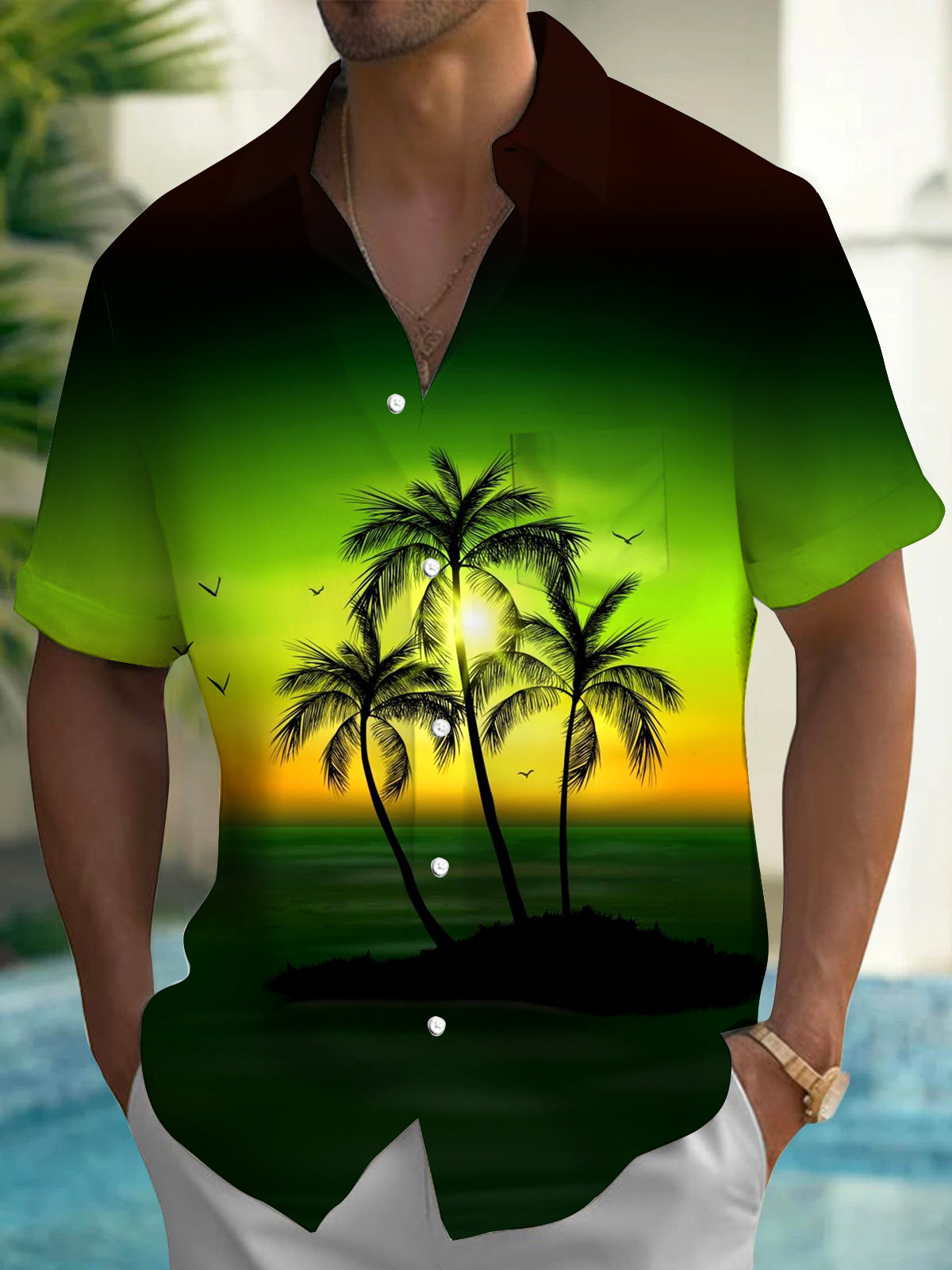 Coconut Tree Men's Pocket Short Sleeve Shirts